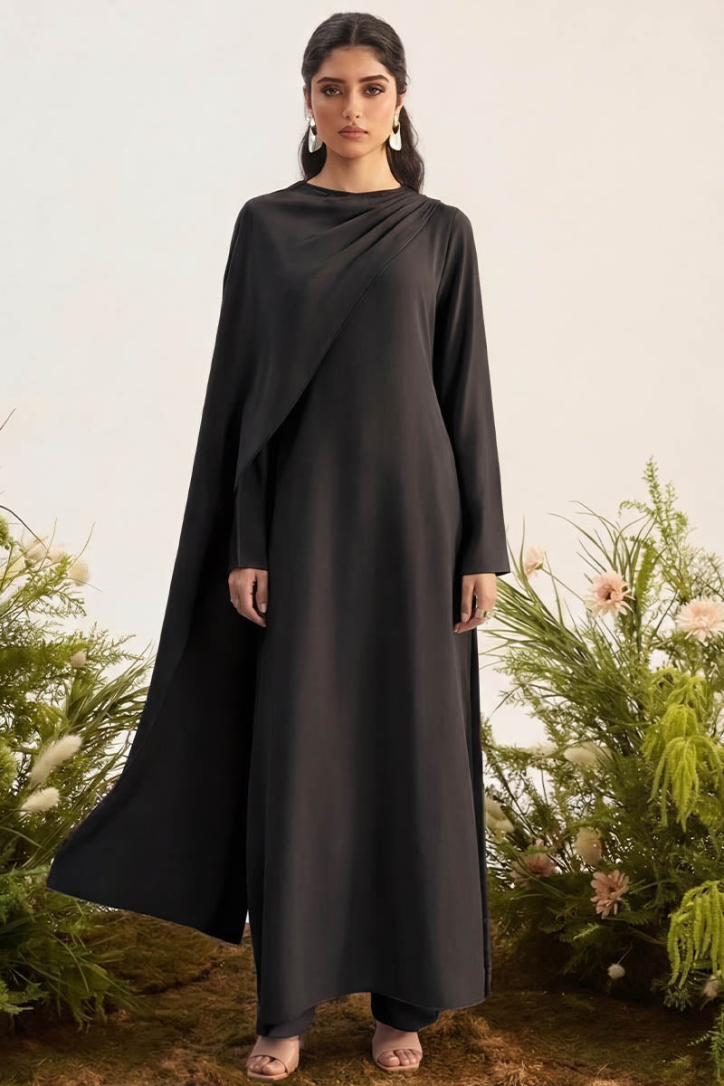 'Lina' Drape Set in Midnight Black