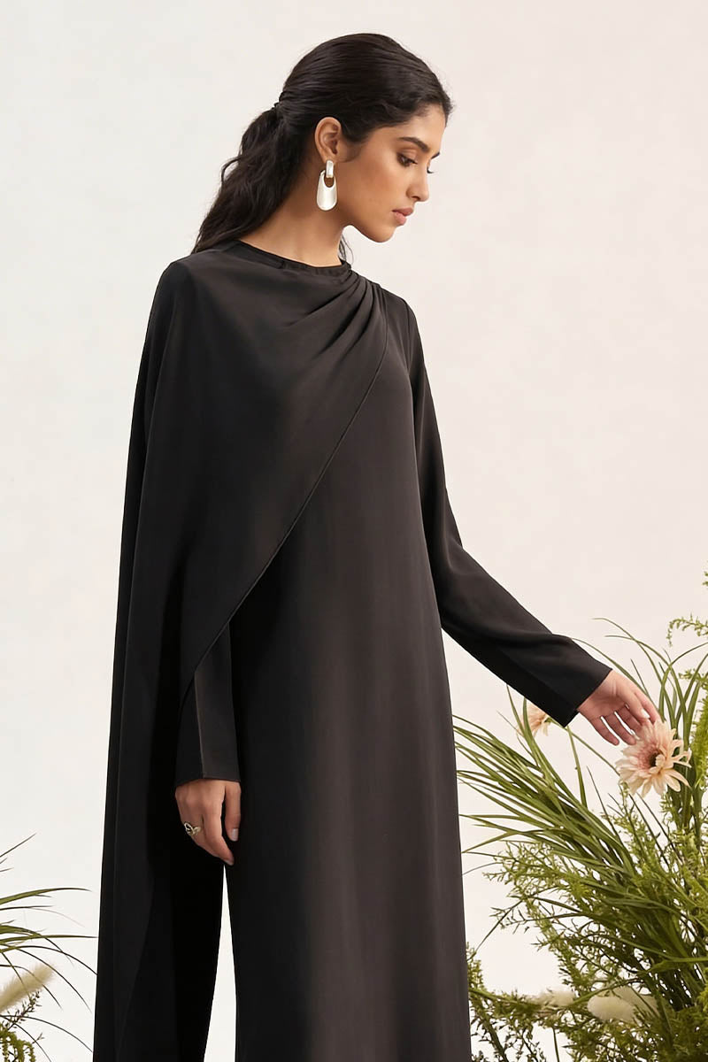 'Lina' Drape Set in Midnight Black