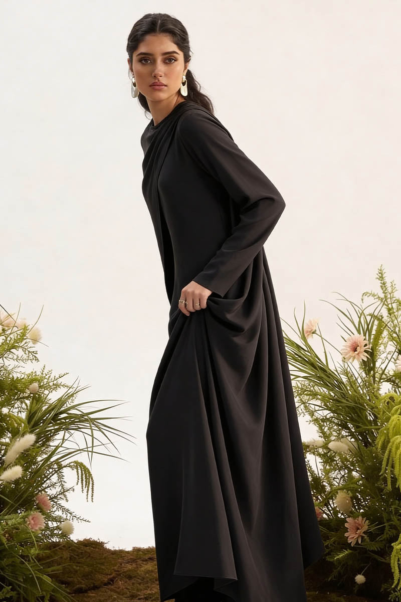 'Lina' Drape Set in Midnight Black