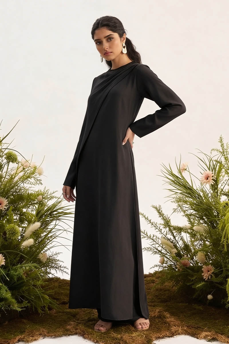 'Lina' Drape Set in Midnight Black